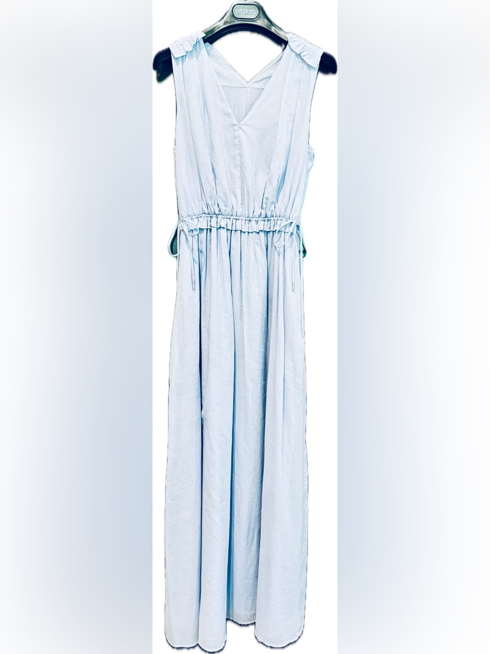 PERSERICO  Light Blue Sleeveless V-Neck Maxi Dress with Drawstring Waist